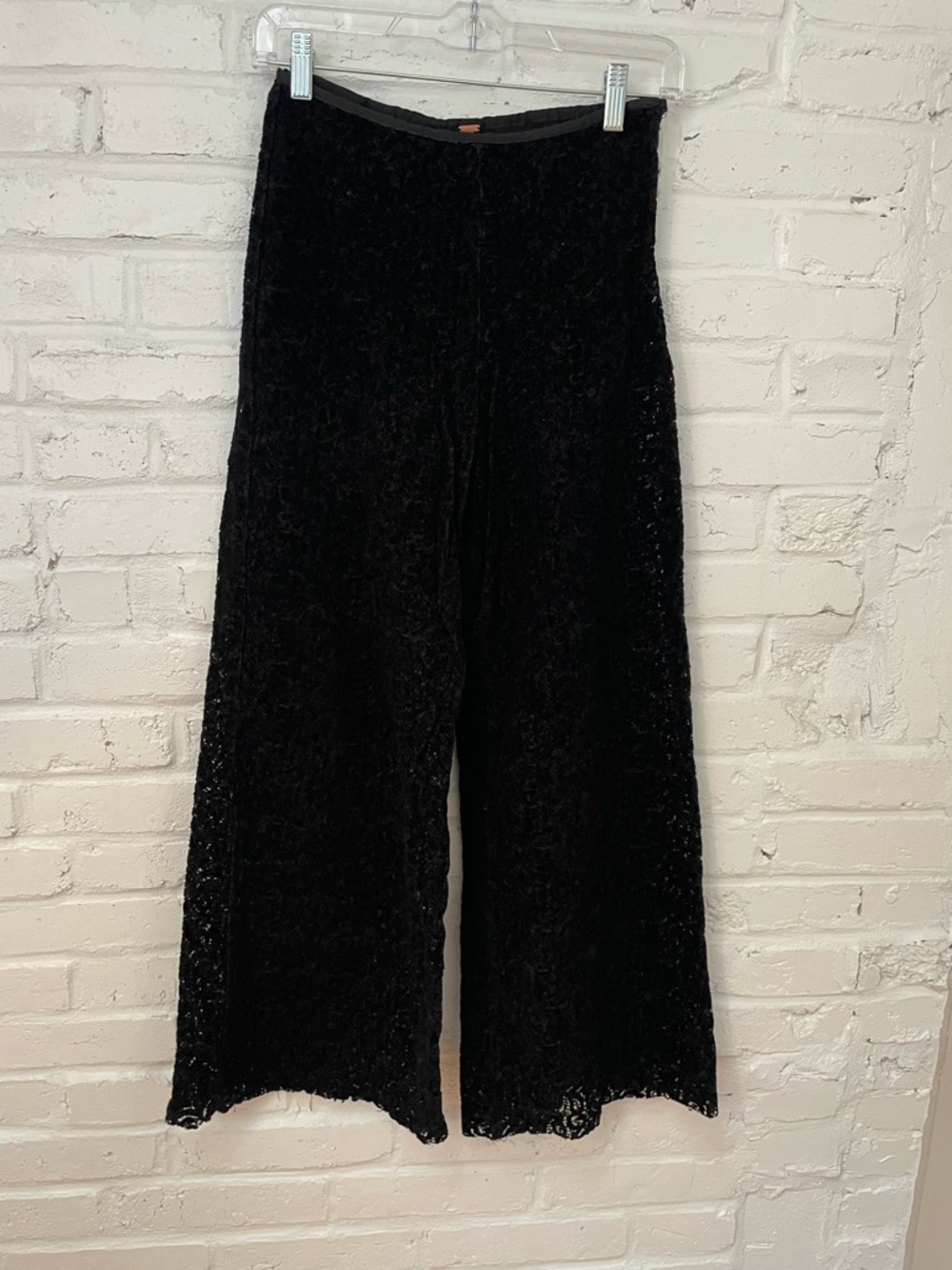 Vintage Free People Black Velvet Lace Wide-Leg Pants - Women with Short Lining
